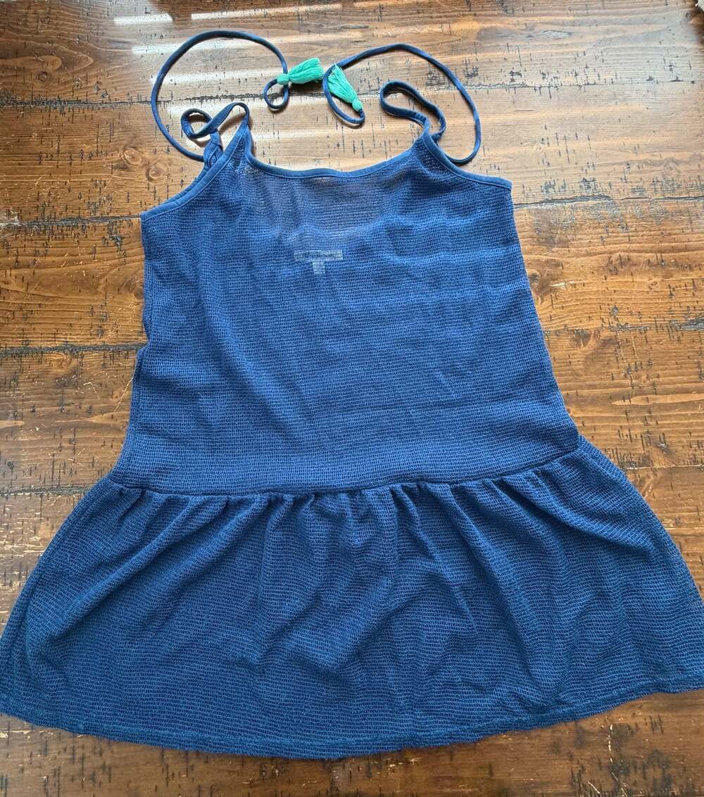 Miken Swim Blue Mesh Peplum Swim Cover-Up Top with Tassels Size L